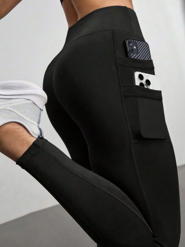 電話ポケット付き女性用ヨガパンツ - ハイウエストおなかコントロールレギンス、ノンスクワット