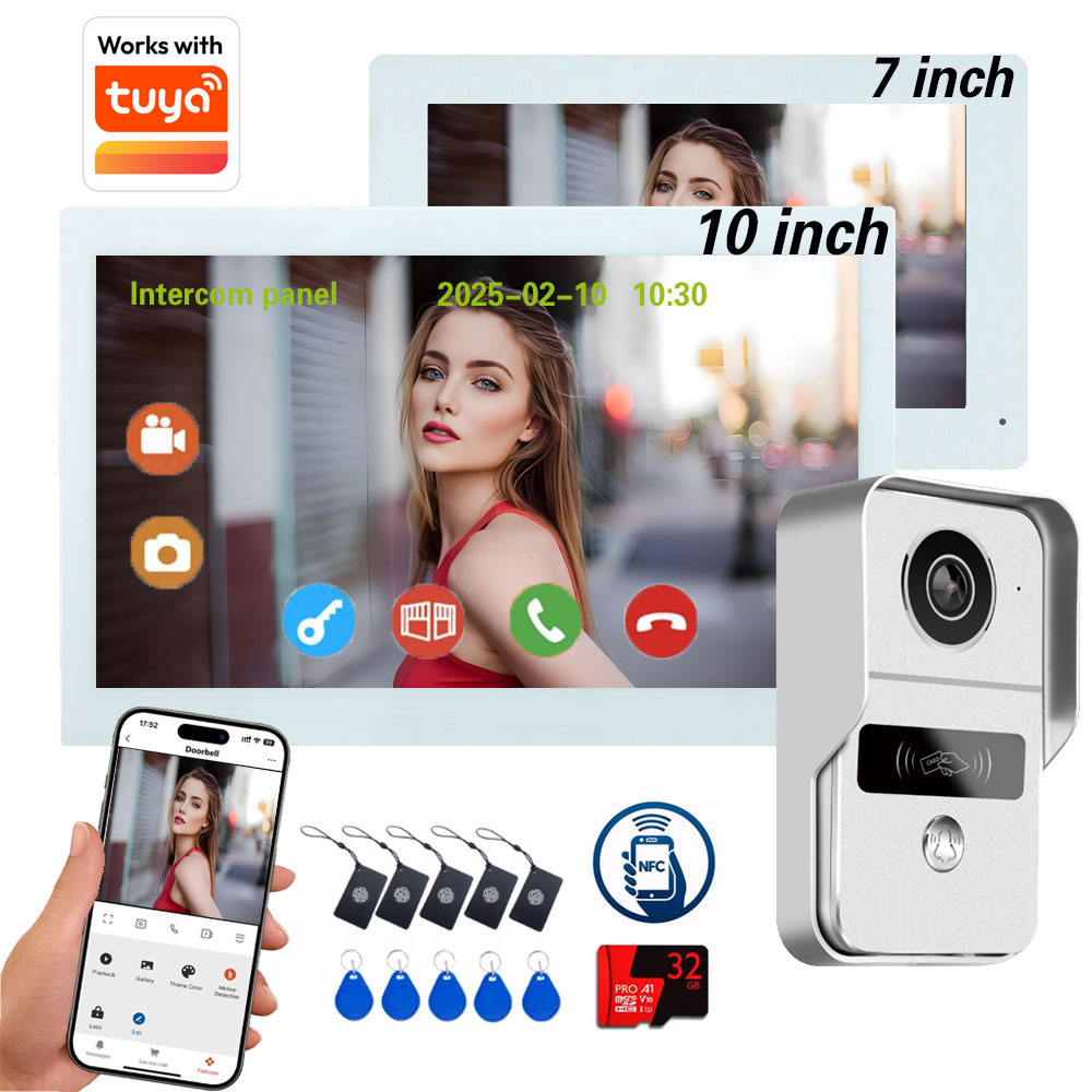 2 Wires Digital Video Intercom System 7/10 Inch 1080P WIFI Video Doorphone Tuya Smart WIFI Doorbell Camera for home Apartment