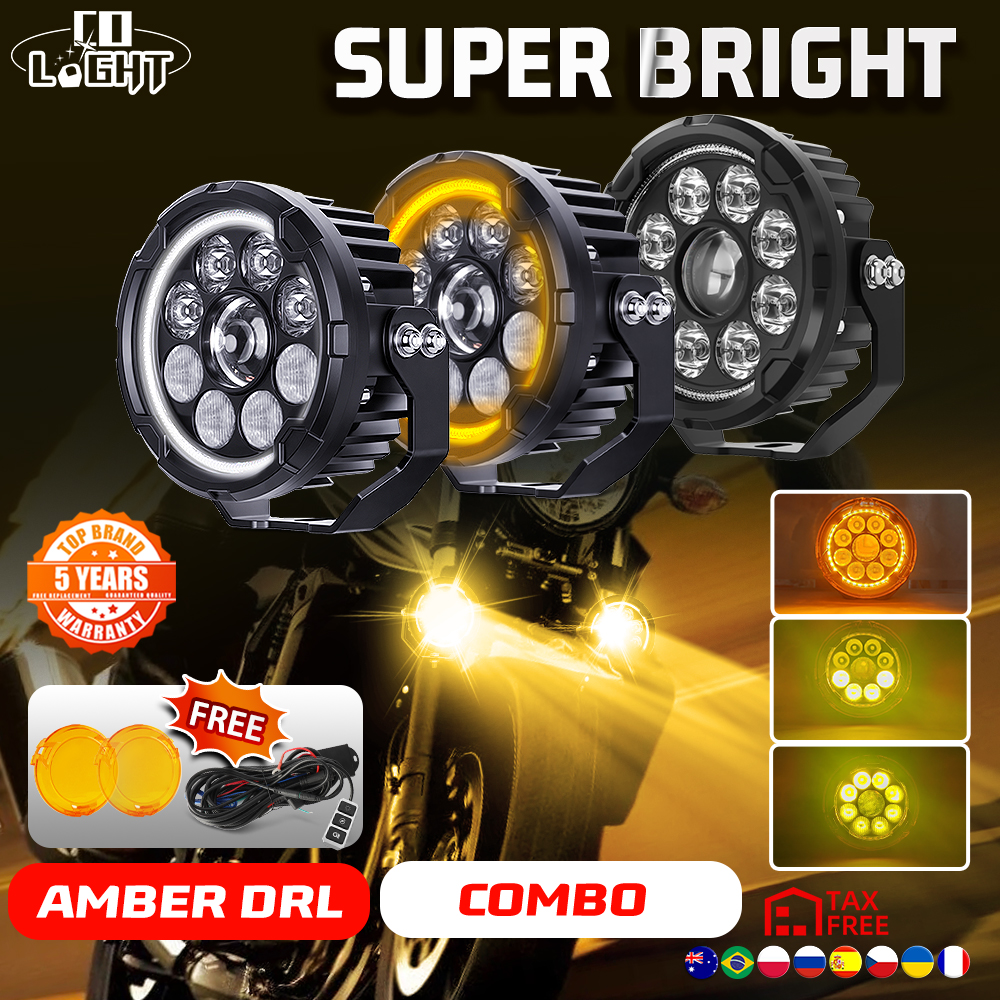 CO LIGHT 5 "追加 LED オートバイライトフロントヘッドライト高低ビーム DRL 3500K 6500K 12-80V ストロボ補助オフロード使用