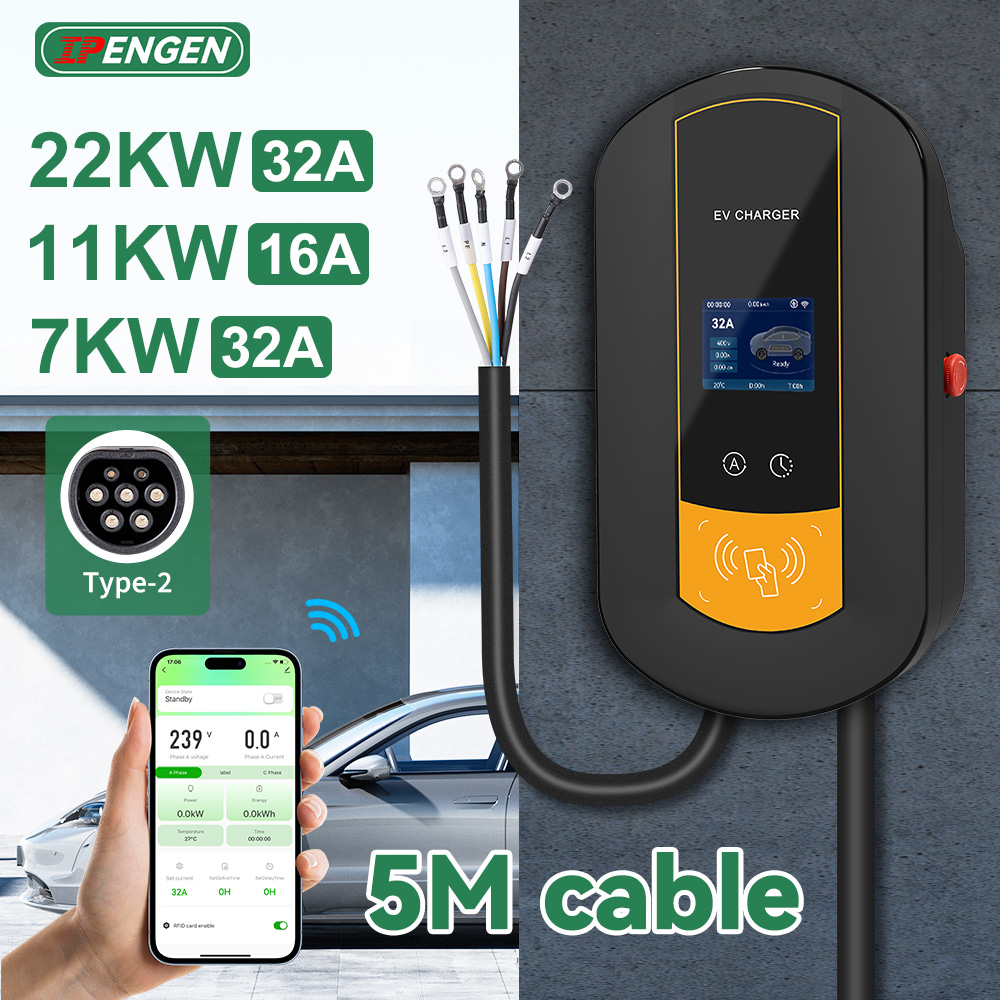 IPENGEN Type2 EV 充電ステーション 7KW /11KW / 22KW 電気自動車充電器スワイプカードワイヤレスアプリ制御 16A/32A ウォールボックス
