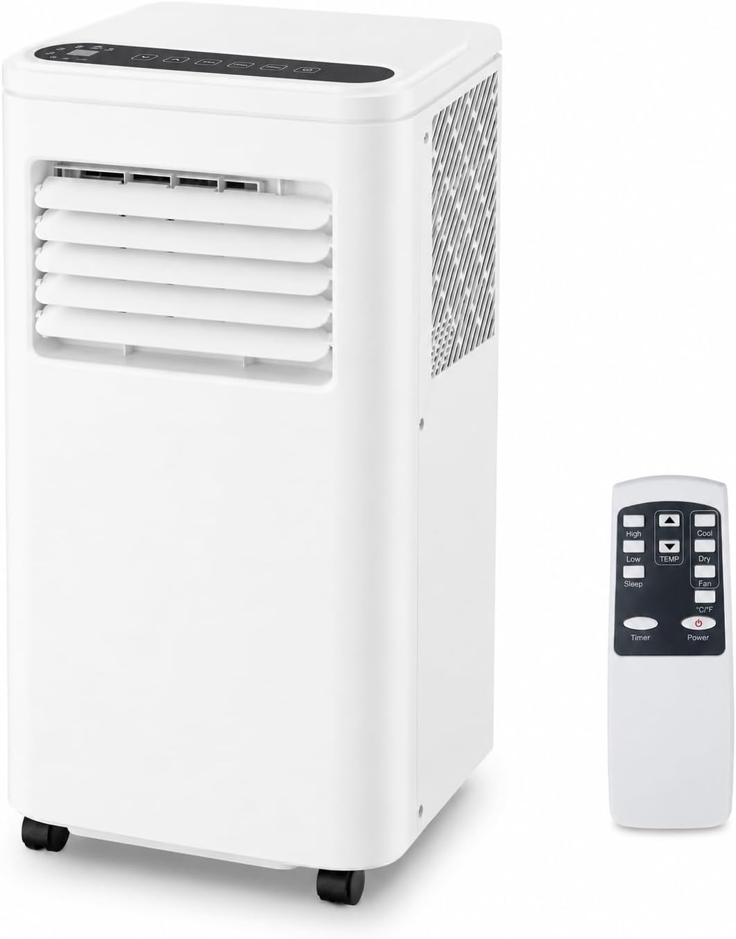 4-in-1 静音ポータブルエアコン、10000 BTU、最大 450 平方フィートの部屋を冷却、リモコン、3 つのファン速度、24 時間タイマー、多機能モード、スマートコントロールパネル、ブラック