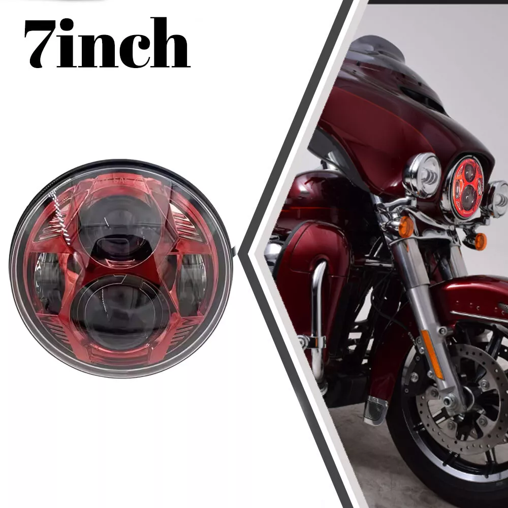 7インチ レッド LED プロジェクター モーター ヘッドライト プラグアンドプレイ ハーレーダビッドソン ツーリング 1994-2013用