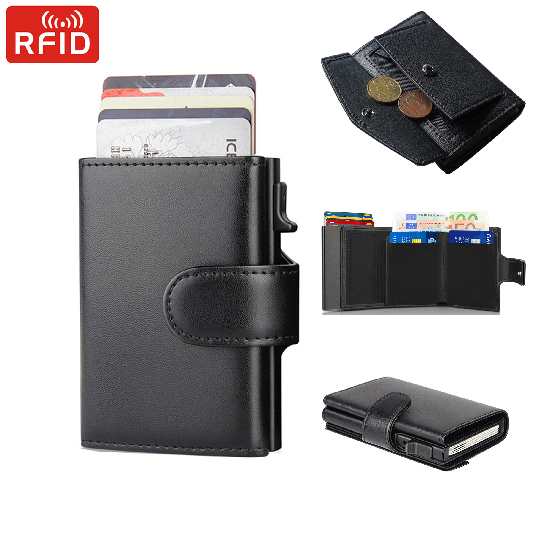 Rfid マイクロファイバーレザーメンズ財布ファッションカードホルダー三つ折り財布マネーバッグスマートスリム薄型コインポケット財布財布