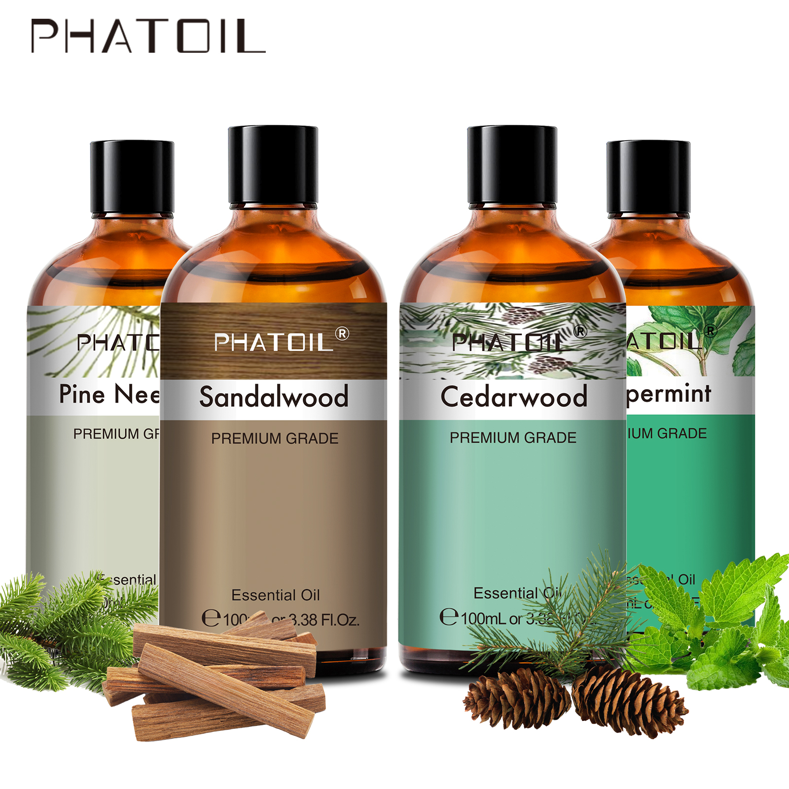 PHATOIL 100 ミリリットルプレミアムエッセンシャルオイルサンダルウッドラベンダーユーカリペパーミントレモングラスバニラアロマテラピーエッセンシャルオイル