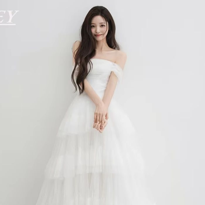 OLOEY エレガント A ラインのウェディングドレス韓国写真撮影オフショルダー多層チュールブライダルガウンカスタマイズ 2026 ローブデマリアージュ