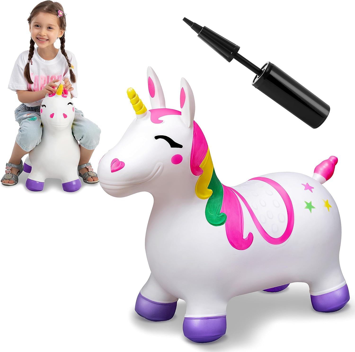 JOYFY キッズ 弾むユニコーン馬 乗用玩具 バウンサー 跳ねる動物ホッパー インフレータブルホッピングおもちゃ 誕生日 クリスマス ギフト用