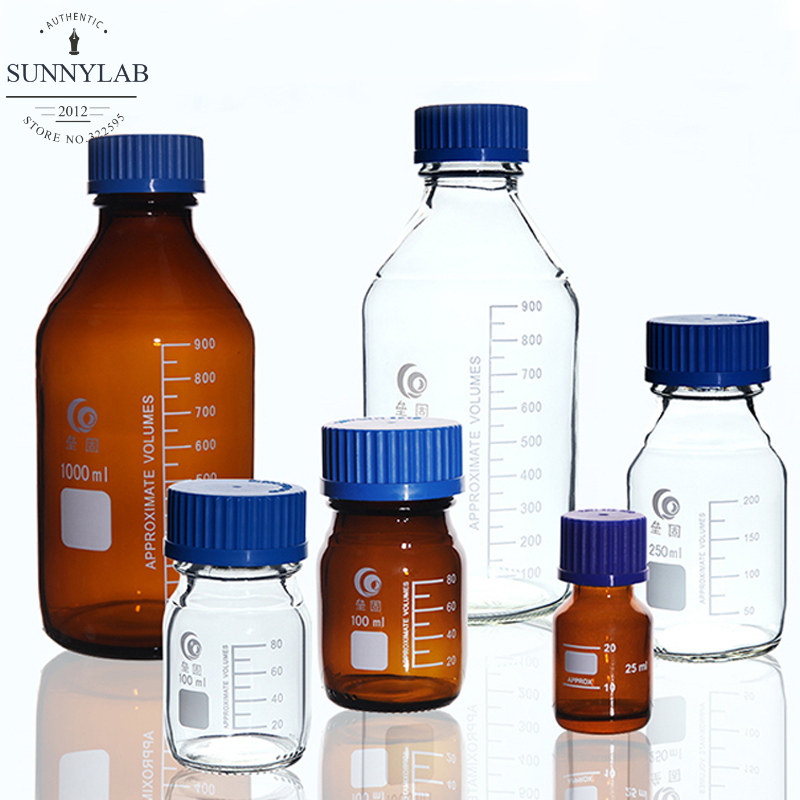 25ml～1000ml 実験用透明/茶色スクリューキャップ試薬ボトル 密封ガラス製実験用サンプルボトル