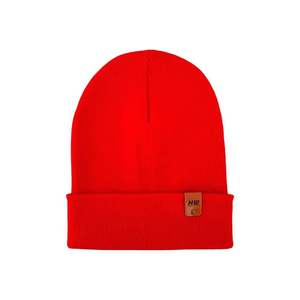 Traditional Solid-Color Dark Red Scarf, Hat, and Gloves Set with Turn-Up Hem