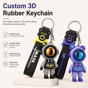 ZP-新商品 レトロ風3Dキャラクター「稲妻クマ」シリコンキーホルダー ソフトラバーチャーム メタルキーリング バッグのアクセントやギフトに最適