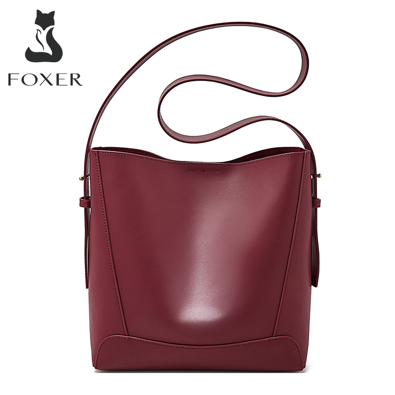 FOXER 2026 新しい女性のバケットバッグスプリットレザー大容量トートバッグ女性のクロスボディバッグ通勤ショルダーバッグ
