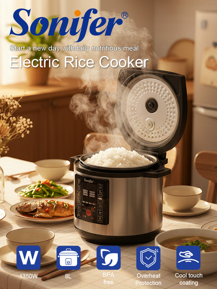 Sonifer 8L 電気圧力鍋 1350W デジタルタッチパネル 22機能 ステンレス製 SF-4032