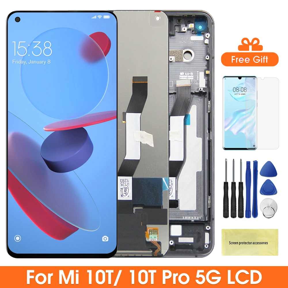 Xiaomi Mi 10T Pro 5G Lcd ディスプレイ用スクリーン デジタルタッチスクリーン Xiaomi Mi 10T 5G M2007J3SY 交換用フレームアセンブリ付き