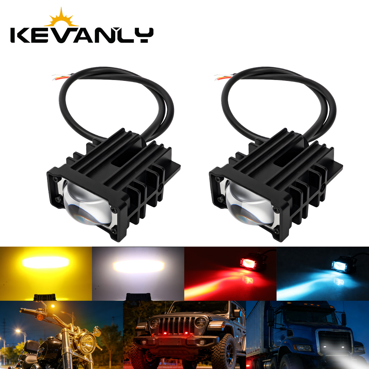 2PCS 1/2/3Lens LED Laser Front Grille Work Light White Yellow High Low Beam Motorcycle Auxiliary Spotlight DRL Driving Lamp