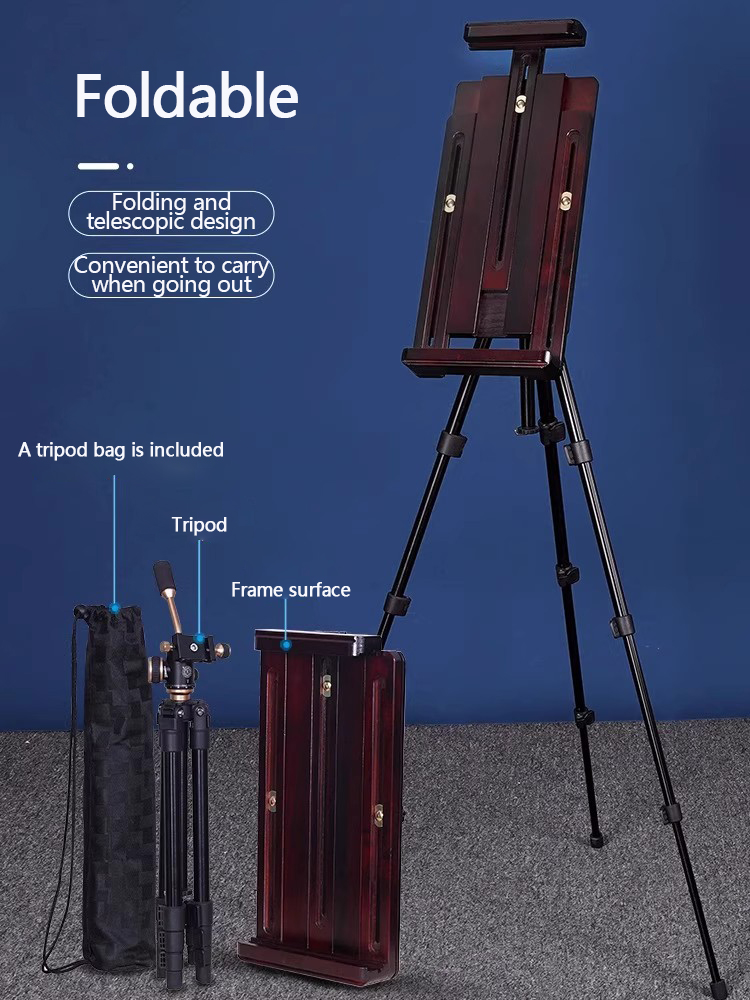 屋外ポータブル三角イーゼル、格納式油絵スタンド、軽量で水平および垂直の両方の使用に適しています