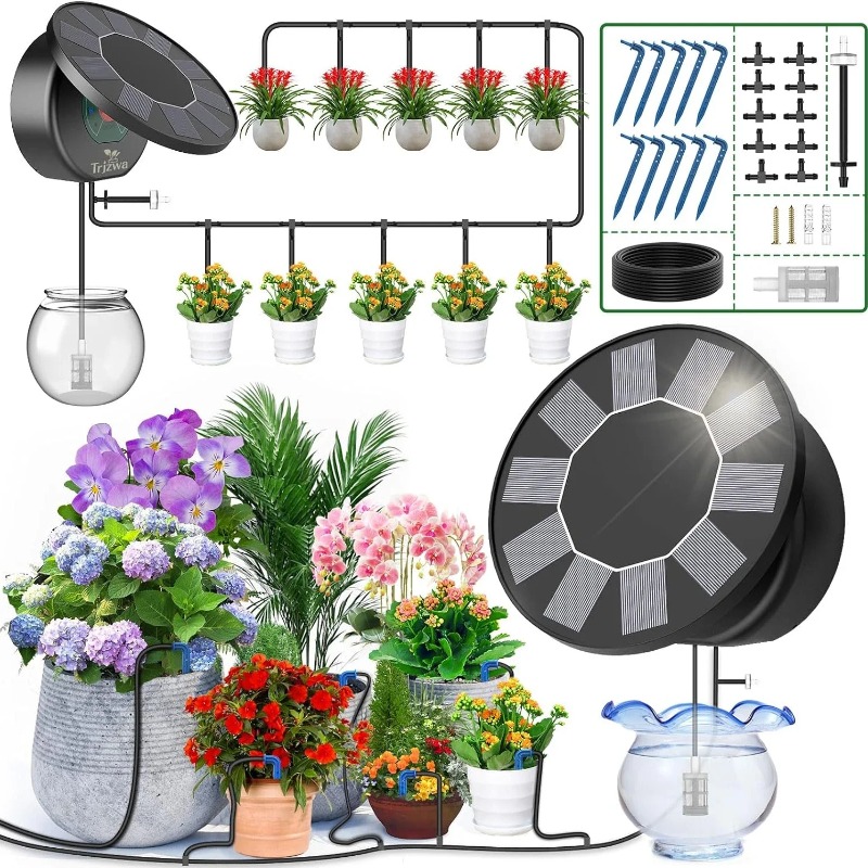 ソーラー自動点滴灌漑システムキット植物給水機抗サイフォン付き庭屋外屋内緑植物水用