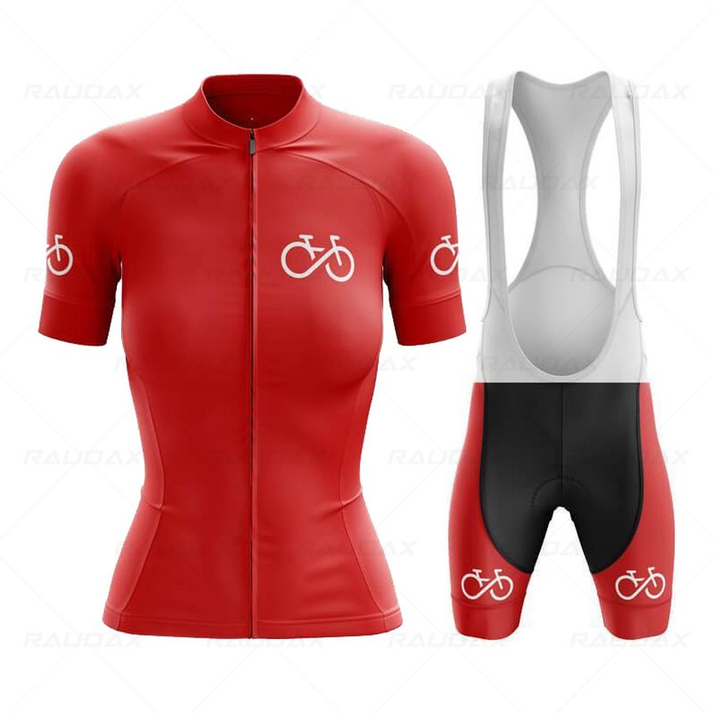 2022 女性の通気性サイクリングジャージ赤サイクリング服 Ciclismo ガール夏半袖 MTB バイク服ビブショーツセット