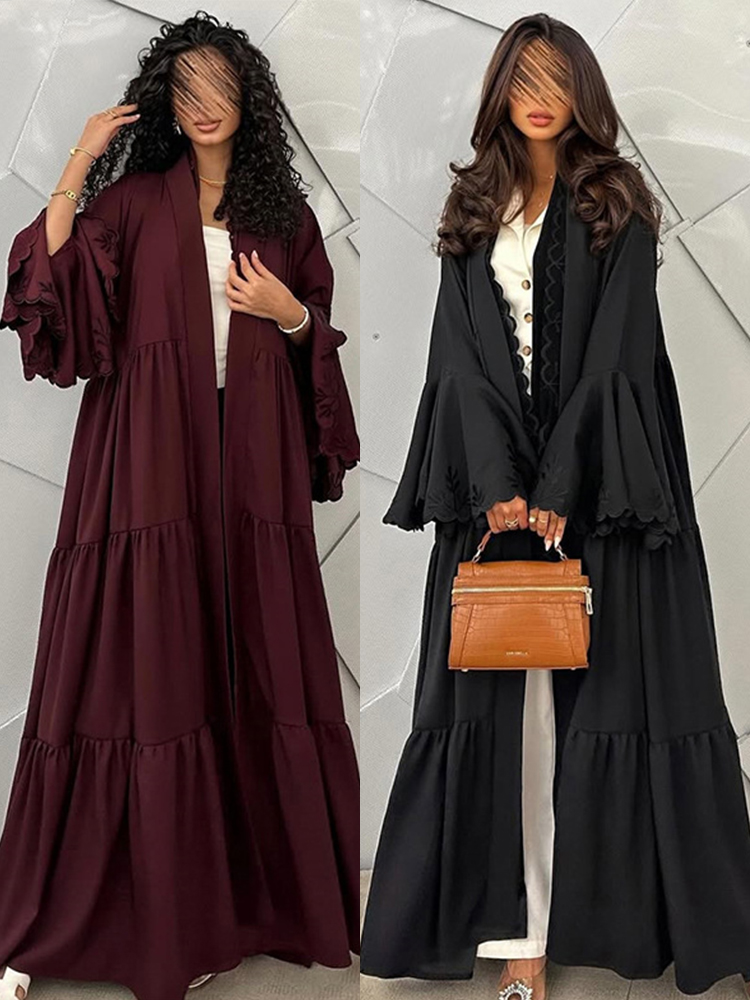 イード女性アバヤ刺繍イスラム教徒カーディガンスカーフドレスラマダンモロッコドバイ Jalabiya カフタン Vestidos アラブロングローブ秋