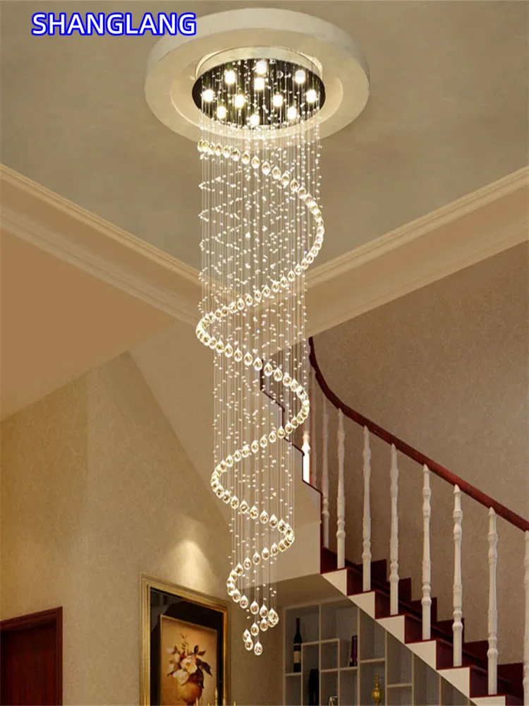 現代大型 K9 クリスタル LED シャンデリアスパイラルリビングルーム階段ランプショーケース寝室キッチンペンダント照明器具