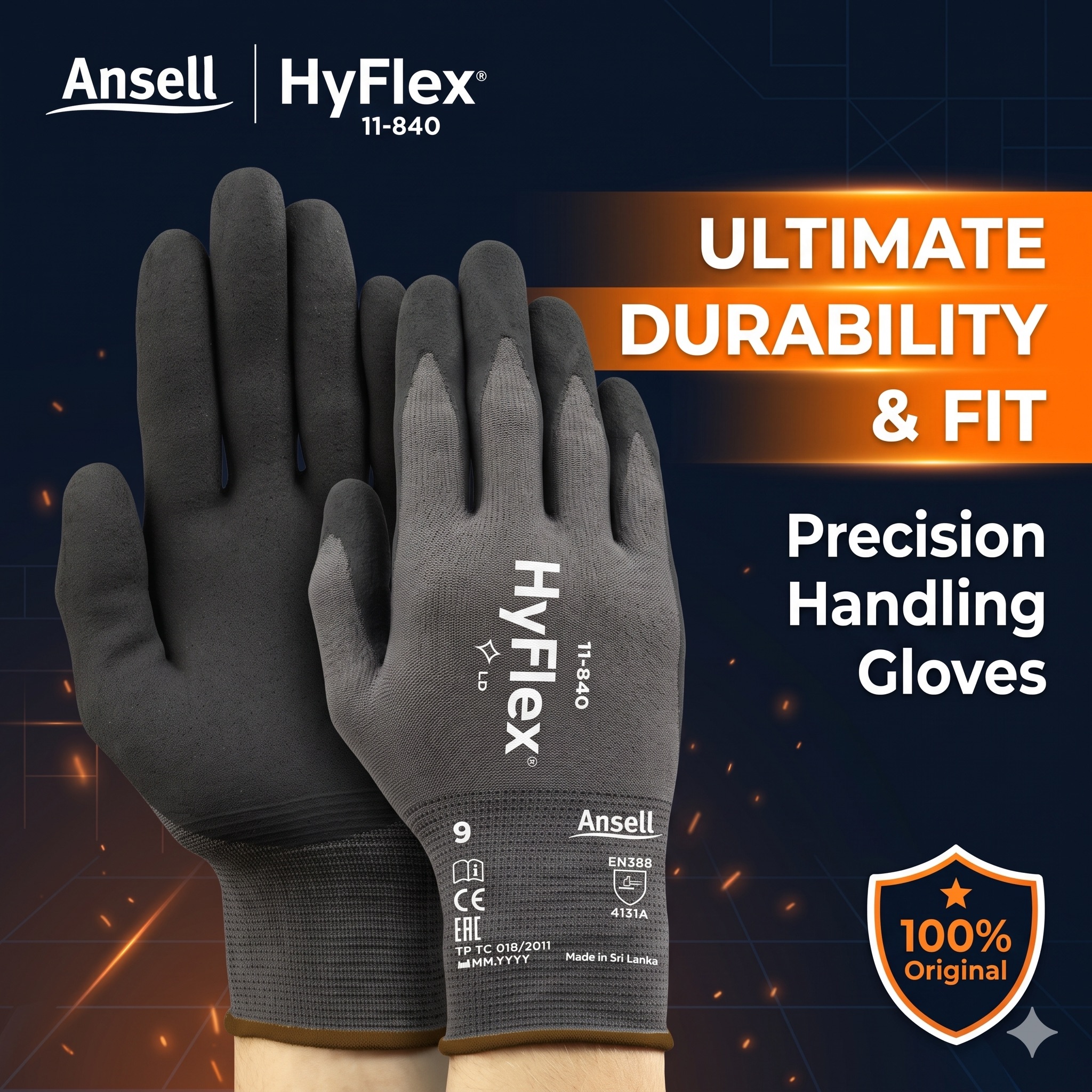 Ansell Hyflex 11-840 作業用手袋 庭作業 ガーデニング ニトリルフォーム ナイロン メカニック 高耐久 建設 耐油性