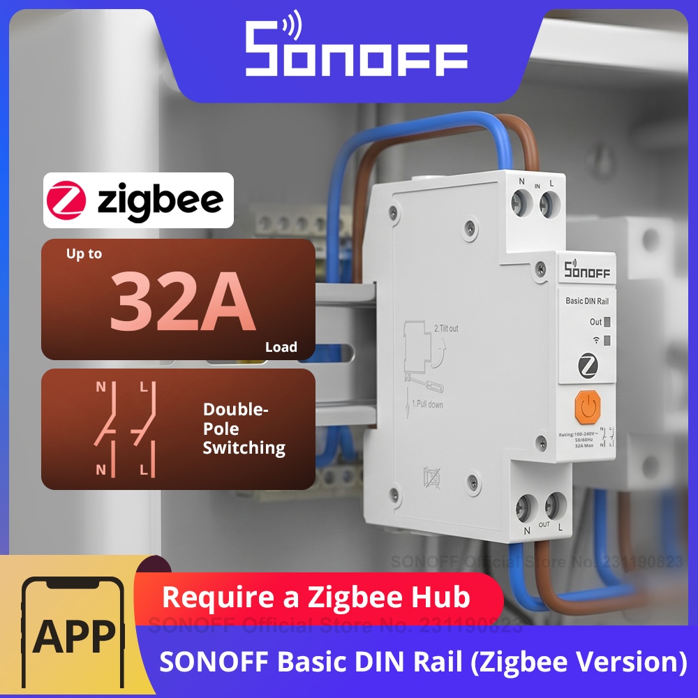 SONOFF BASIC-ZB1GSP ベーシック DIN レール Zigbee スマート スイッチ 32A ハイパワー二極スイッチング エネルギー追跡過負荷保護