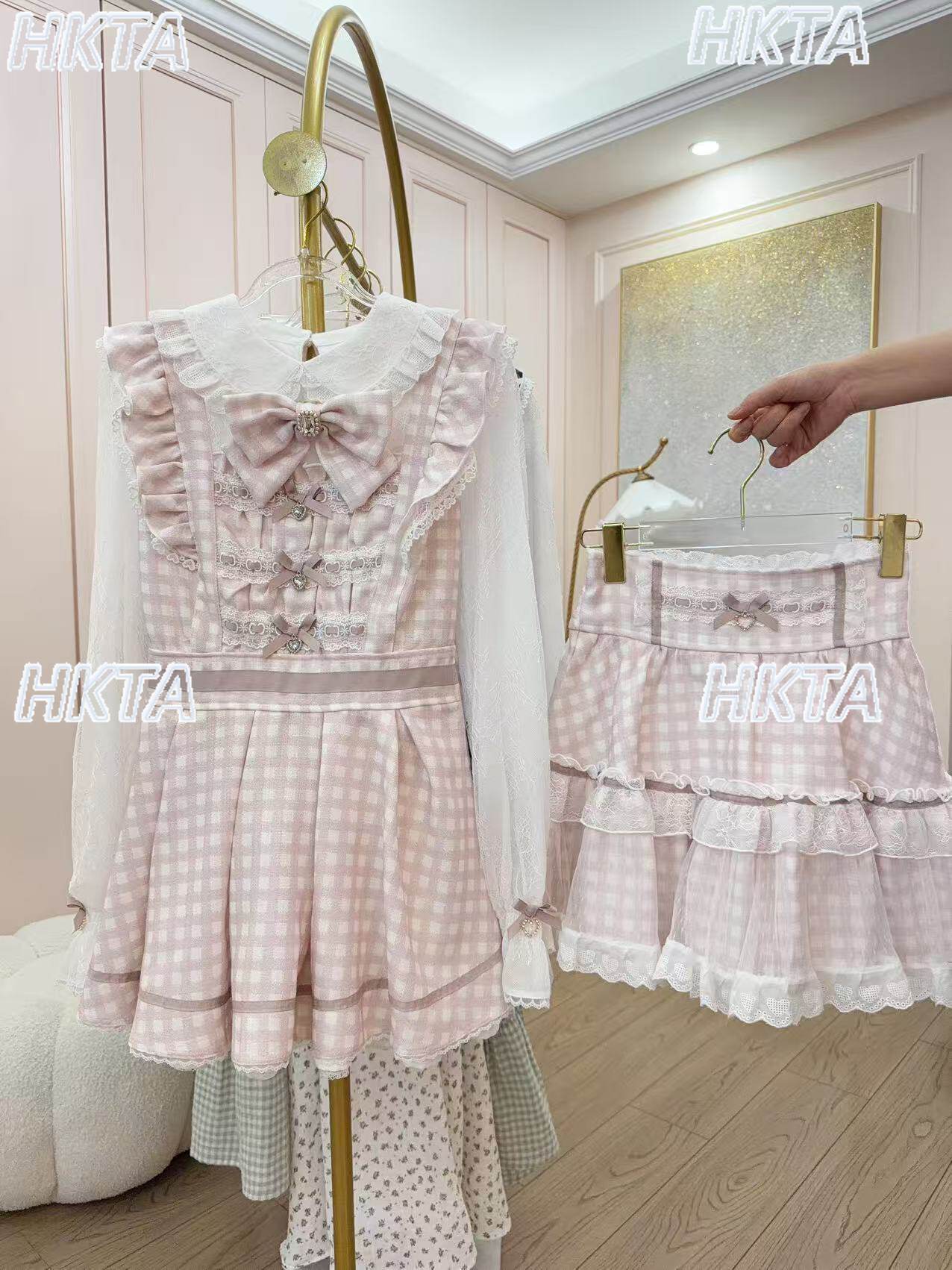Japanese Liz Sweet Lolita Dress Set New 2026 Lace Trim Bow Doll Collar Tiered Dress Skirt Two-piece Outfit Princess Dresses