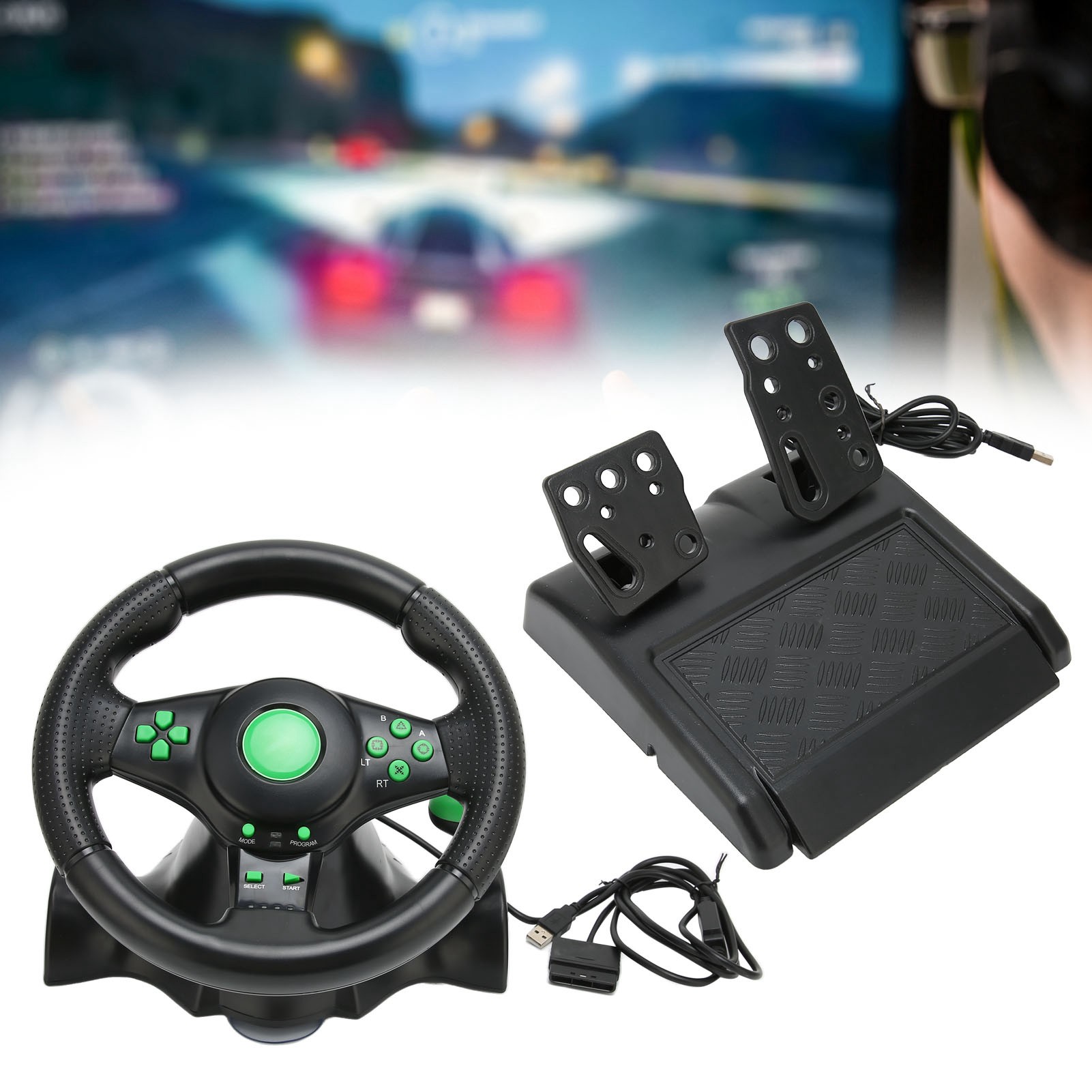 PC レーシングホイール ゲームステアリングホイール 180 度カーレースドライビングホイール レーシングゲーム用ペダル付き PC レーシングホイール レーシングホイール
