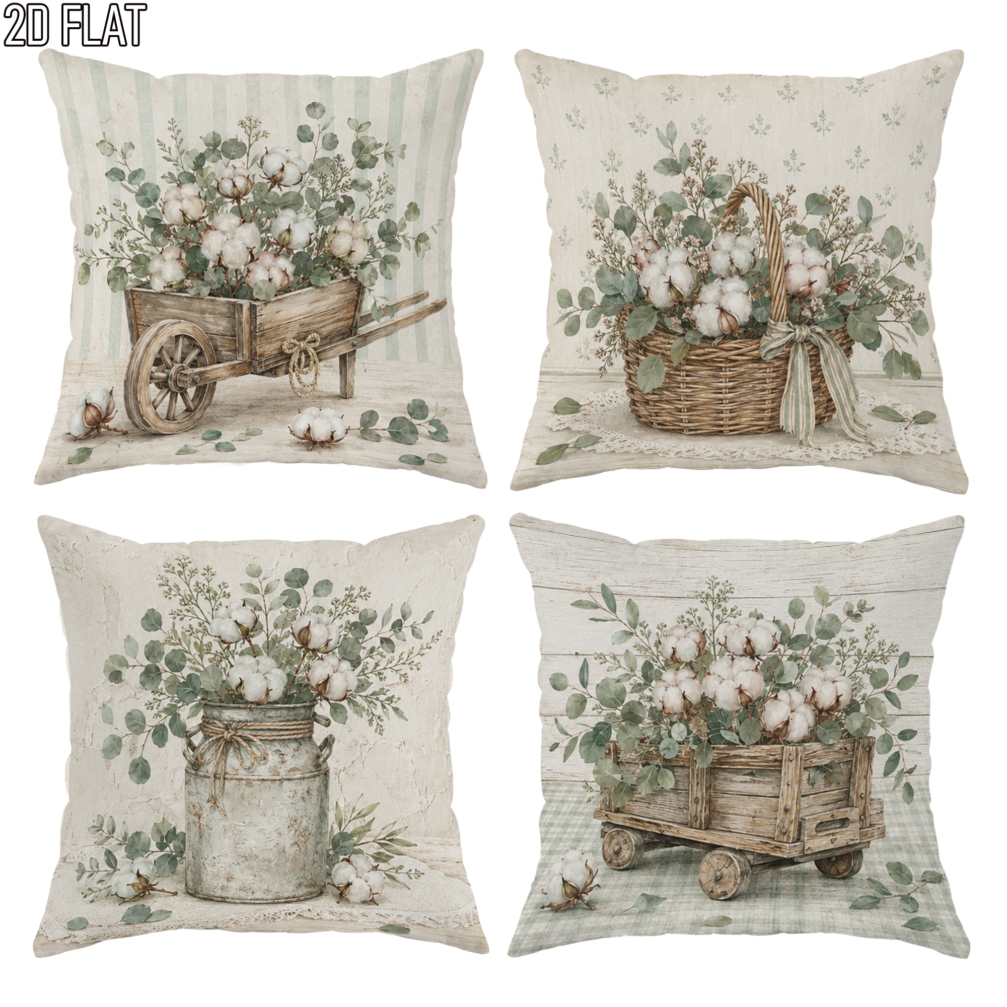 Cottagecore 花柄枕カバーセット 4 個ファームハウスコットン装飾クッション 45 × 45 センチメートル素朴な春夏の寝室のアクセント枕
