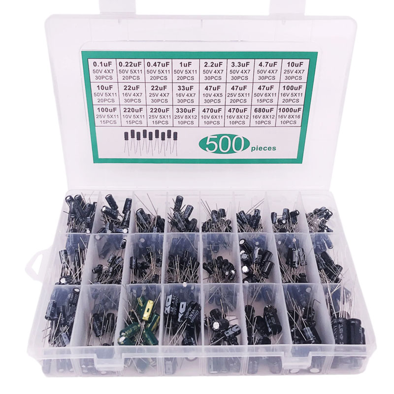 500 個の電解コンデンサ混合 DIP 電解コンデンサ 10V 16V 25V 50V 電子キット 0.1uF-1000uf 24 値 elektronika