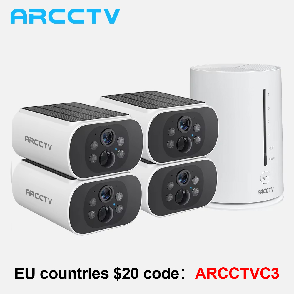 ARCCTV 4MP Wifi 太陽電池カメラキット監視セキュリティシステムヒューマノイド検出サイレン警報屋外ワイヤレスカメラセット