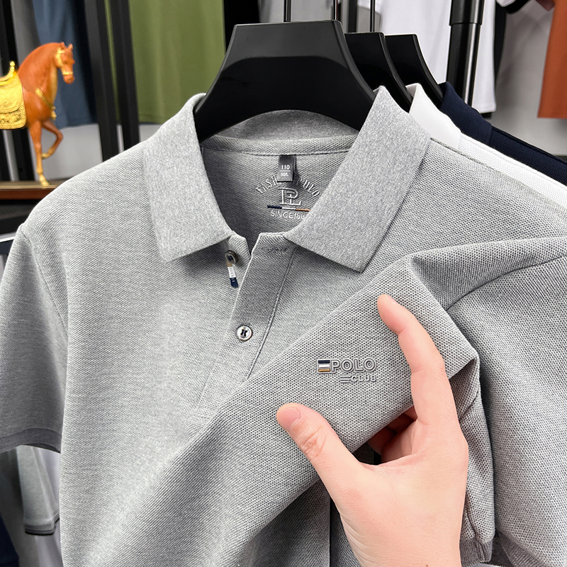 男性用夏半袖ポロシャツ、新しいビジネスカジュアル高級ターンダウンカラートップ、ハーフスリーブTシャツベースレイヤー