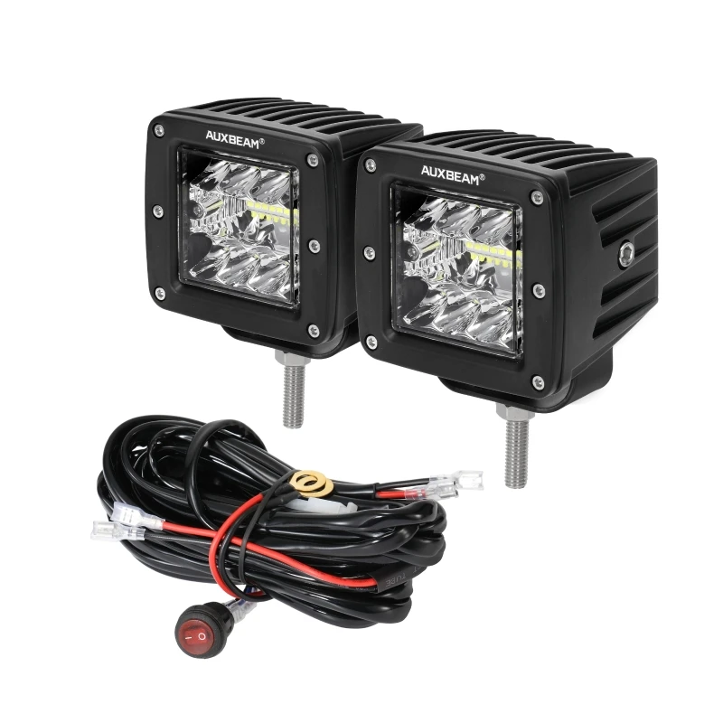 AUXBEAM 3 Inch LED Pods Light Spot Beam 84W With 2 Lead Wiring Harness for Truck Jeep SUV Offroad 4x4 6500K IP67 Waterproof