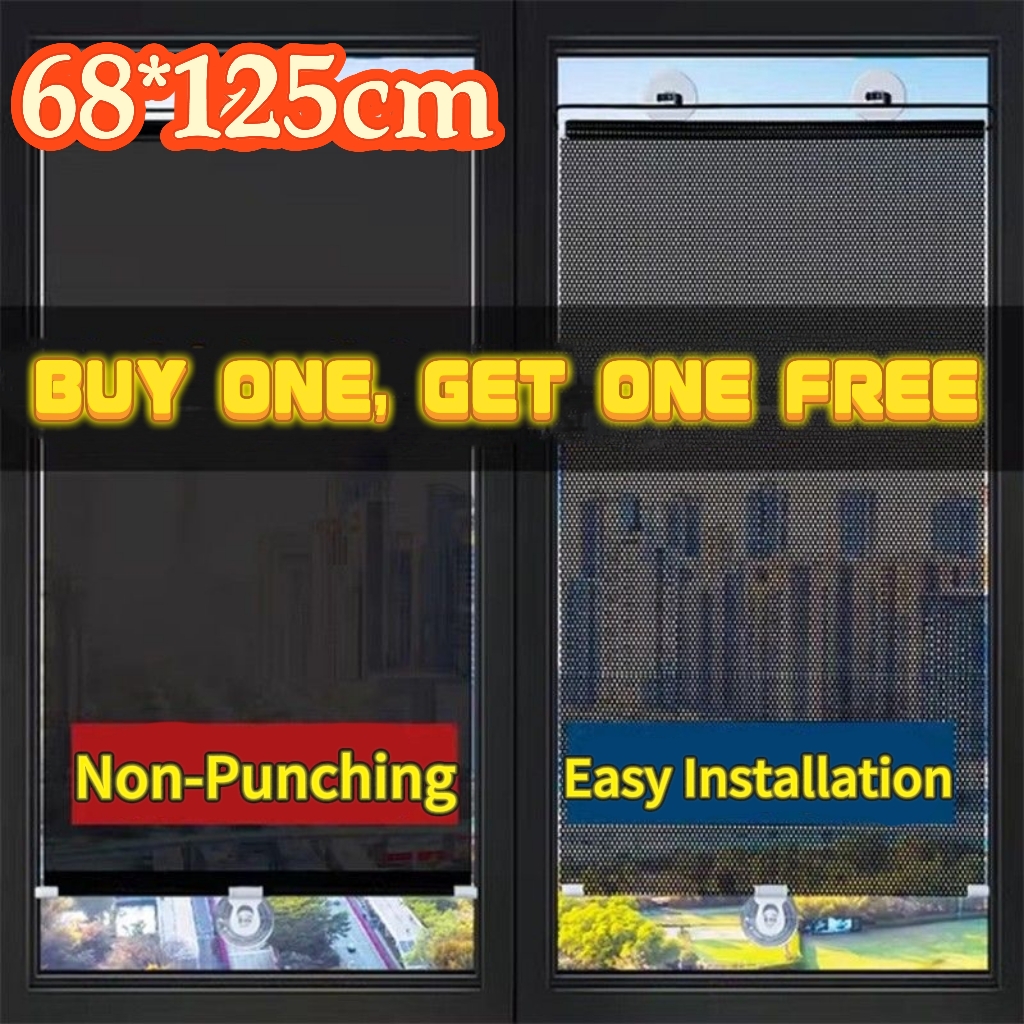68 × 125 センチメートルビッグサイズ遮光カーテン格納式サンシェードローラーブラインド吸盤コードレスプライバシー窓カーテン家庭用