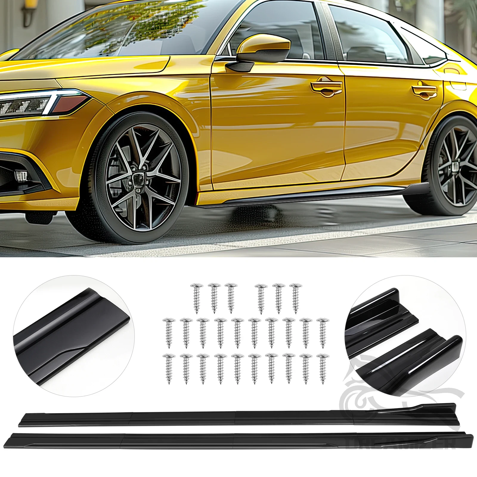 ユニバーサル 86.6 "サイドスカート延長ロッカーパネル黒トヨタカムリ SE XSE スポーツアウディフォードフォーカス VW ゴルフ MK6