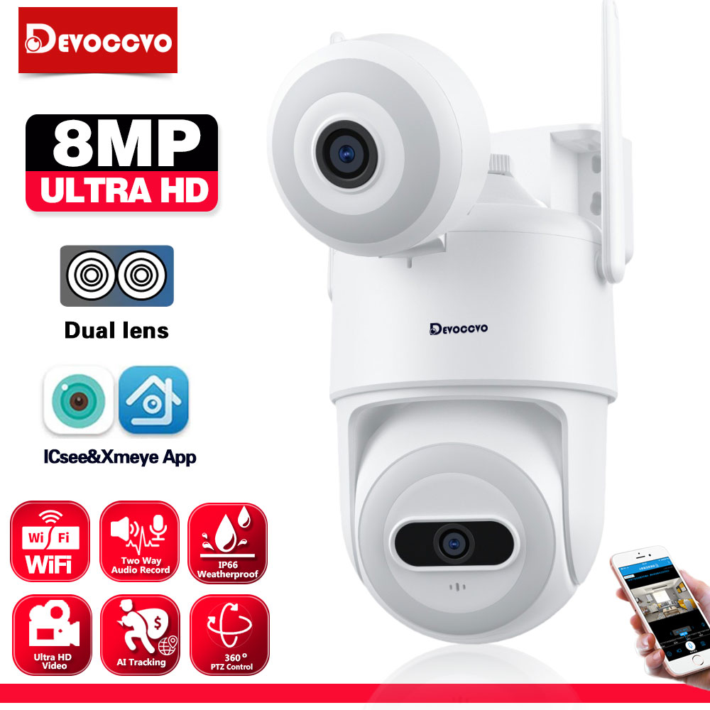 4K 8MP デュアルレンズソーラー WIFI セキュリティ PTZ カメラ屋外カラーナイトビジョン PIR モーション検出 IP カメラ ICsee アプリ制御