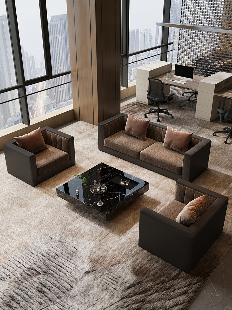 #Business meeting guest negotiation straight row sofa lounge area reception light luxury office sales office hotel lobby beauty