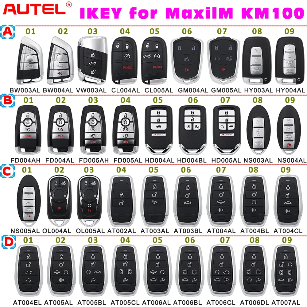 Autel MaxiIM KM100 IKEY 最新シリーズユニバーサルプログラム可能なスマート車のキーフォブ BMW/ヒュンダイ/日産/クライスラー/フォード/ホンダ/GM/