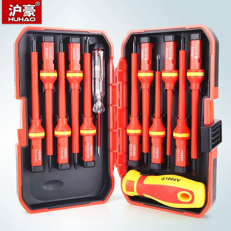 HUHAO 電気技師修理ツールキット ハンドツールセット 13 個 1000V 変更可能な絶縁ドライバーセット 磁気スロットビット付き