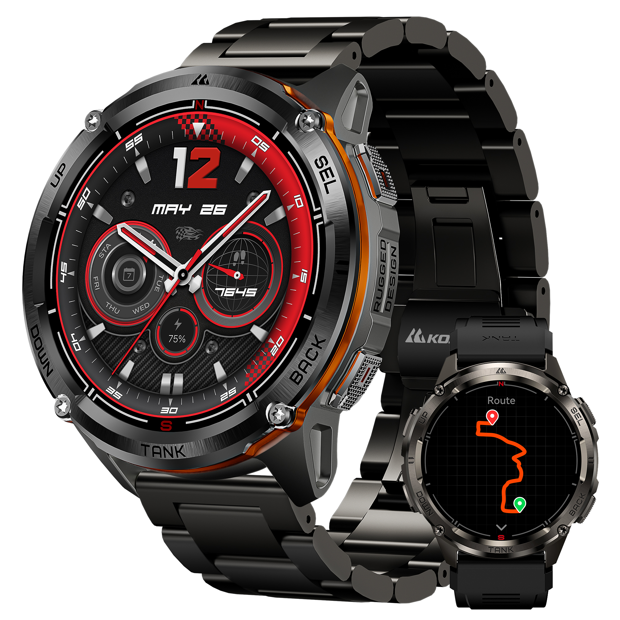 KOSPET TANK T3 ウルトラ 2 GPS スマート腕時計メンズコンパス高度計気圧 5ATM IP69K 防水 AMOLED Bluetooth 通話メンズ腕時計