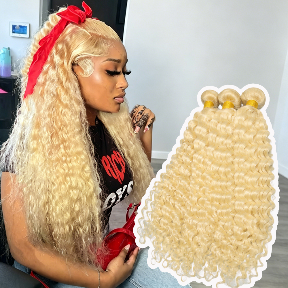 12A 613 ブロンドディープウェーブ人毛バンドル未処理ブラジルバージンヘアエクステンションソフト二重横糸織りカーリーディープウェーブバンドル人毛グルーレスウィッグウィッグ初心者用