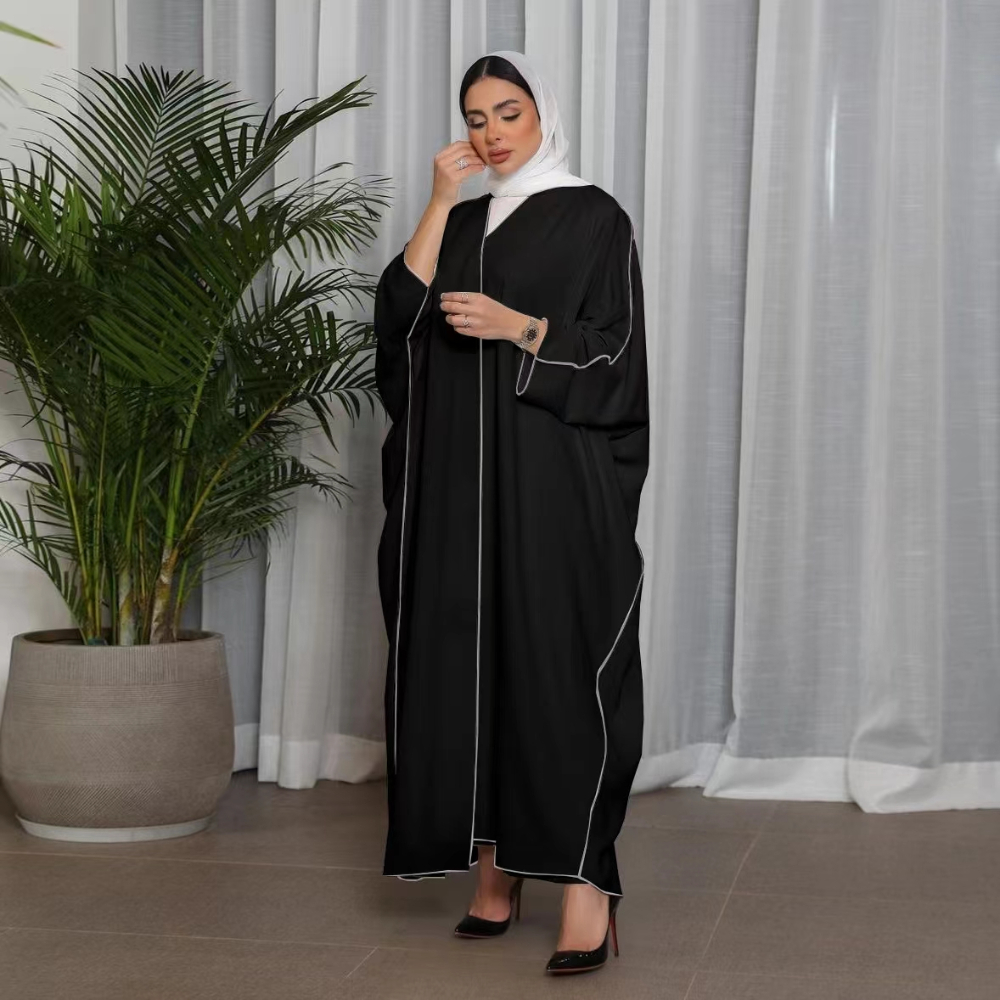 オープンフロントアバヤイスラム教徒カフタンフルスリーブマキシ丈ドレス女性 Abayas アラビアイスラム服女性 Jilbab