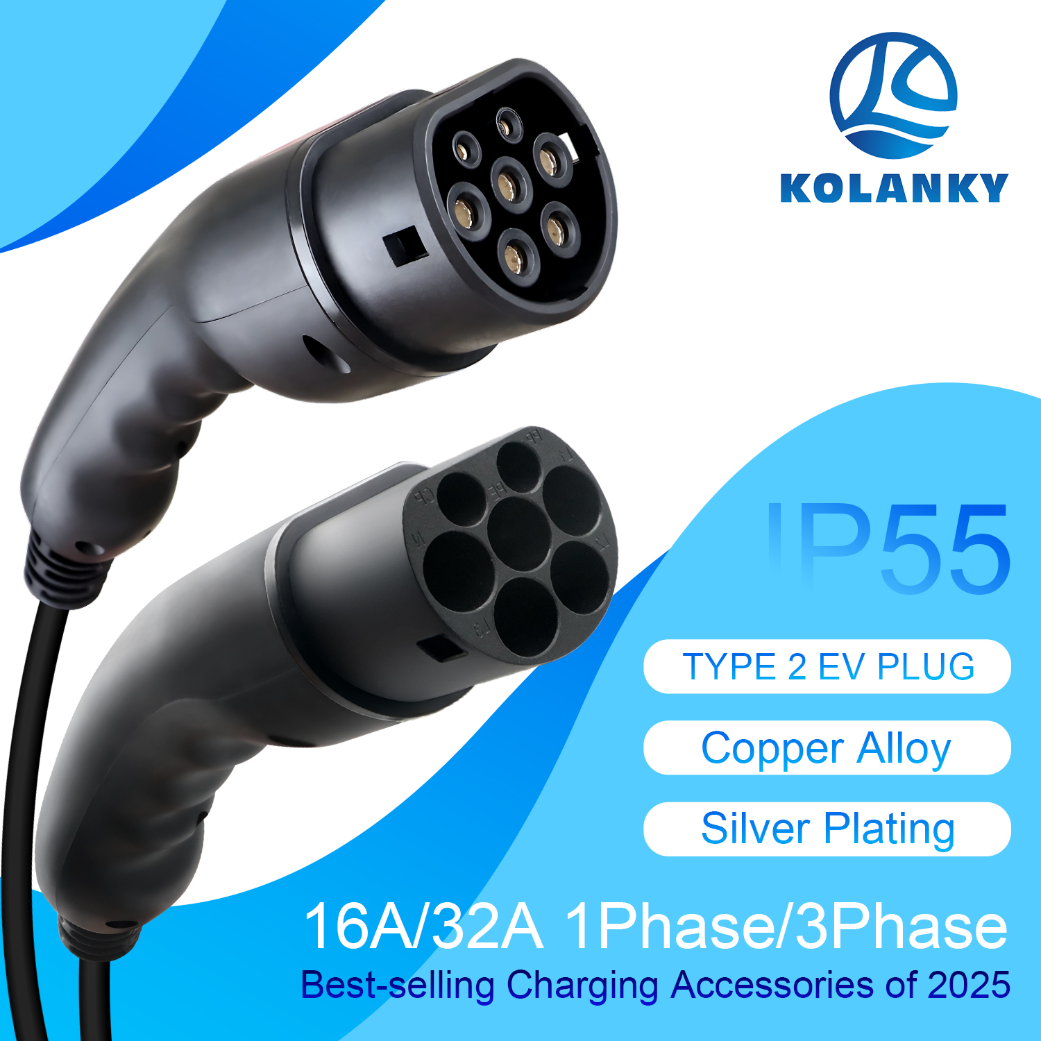 Kolanky 16/32A 3.6/7.2/11/22KW メスプラグ接続電気自動車車ソケットオスコンバータ接続充電ステーションソケット