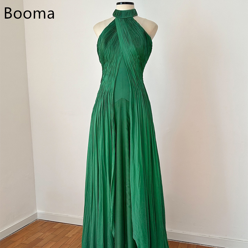 Booma A ラインノースリーブプリーツバックレスイブニングドレスロングフォーマルドレス女性のためのエレガントなウエディングドレスカスタムメイド