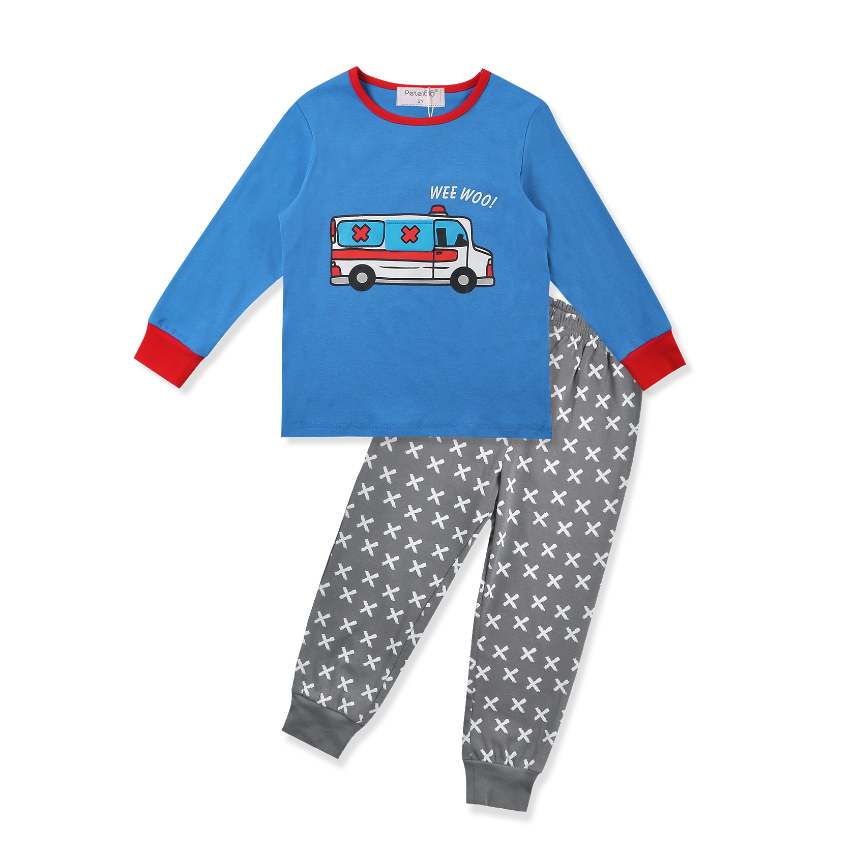 卸売ベビー服綿ニット子供パジャマ漫画プリント男の子パジャマセットスパンデックス子供服