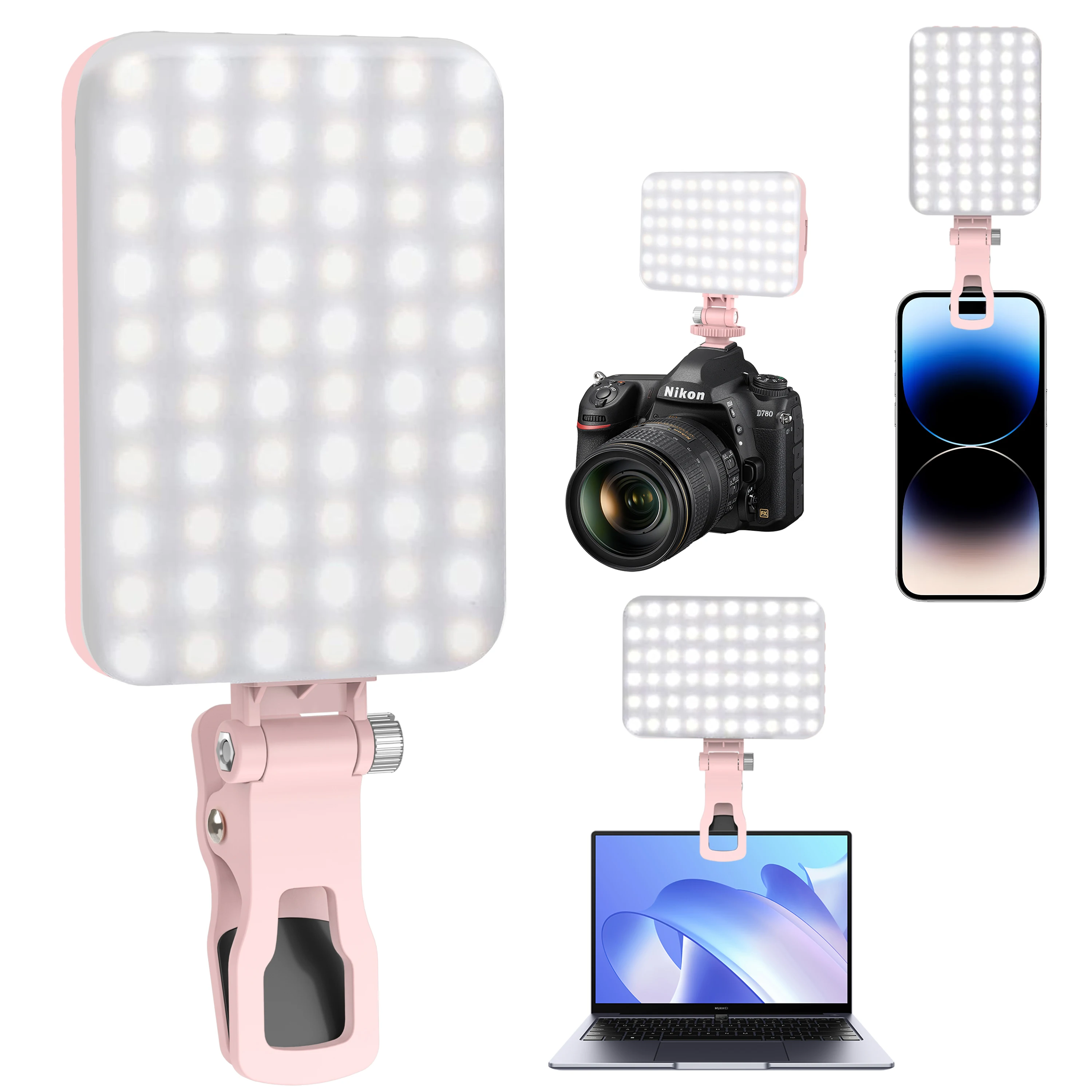 LED Selfie ライト 60 ハイパワー充電式クリップフィルビデオライト電話 iPad 用フロント付き