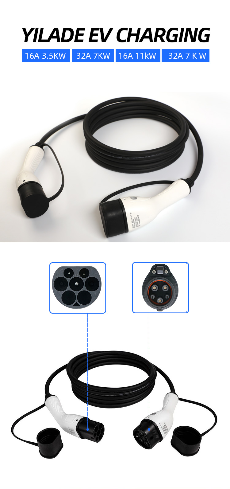 IEC62196 EV ケーブル EV 充電ケーブル電気自動車充電器タイプ 2 からタイプ 2 16A/32A EV 充電ケーブル
