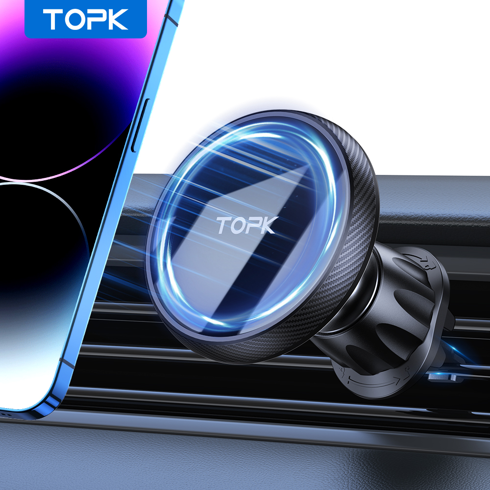 TOPK Magsafe 自動車電話ホルダー、強力な磁気プレミアム品質片手操作金属フック磁気自動車電話マウント