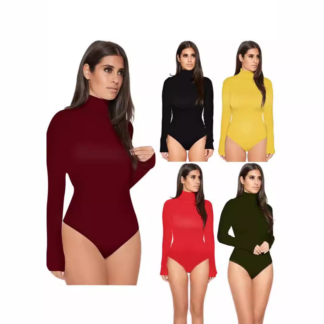 セクシーな女性のランジェリーボディスーツタートルネックハイネックボディ黒 Tバックバック長袖ボディスーツマルーンテディランジェリーボディスーツ