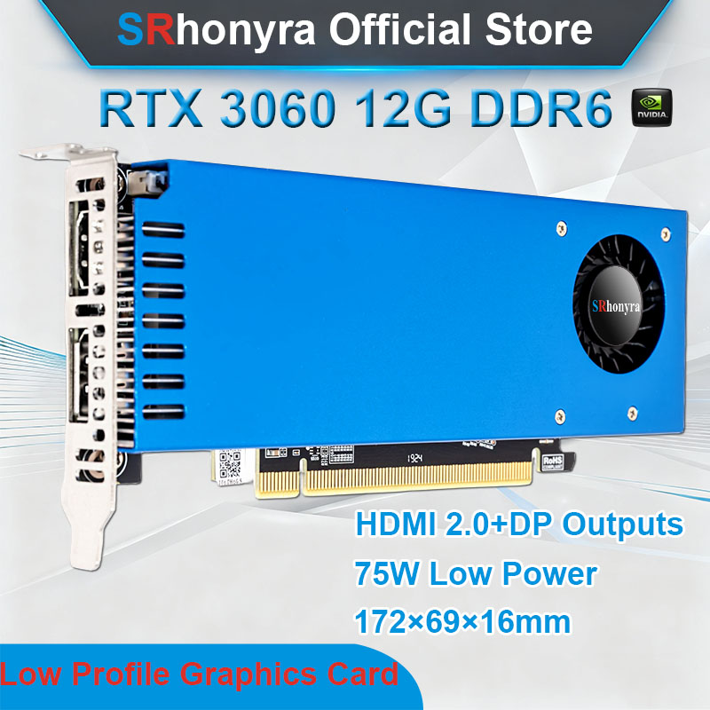 SRhonyra RTX 3060 12GB ロープロファイルグラフィックカード、GDDR6 192ビット PCIe 4.0 x16 デュアル出力対応 SFF/Thin ITX/HTPC PC対応