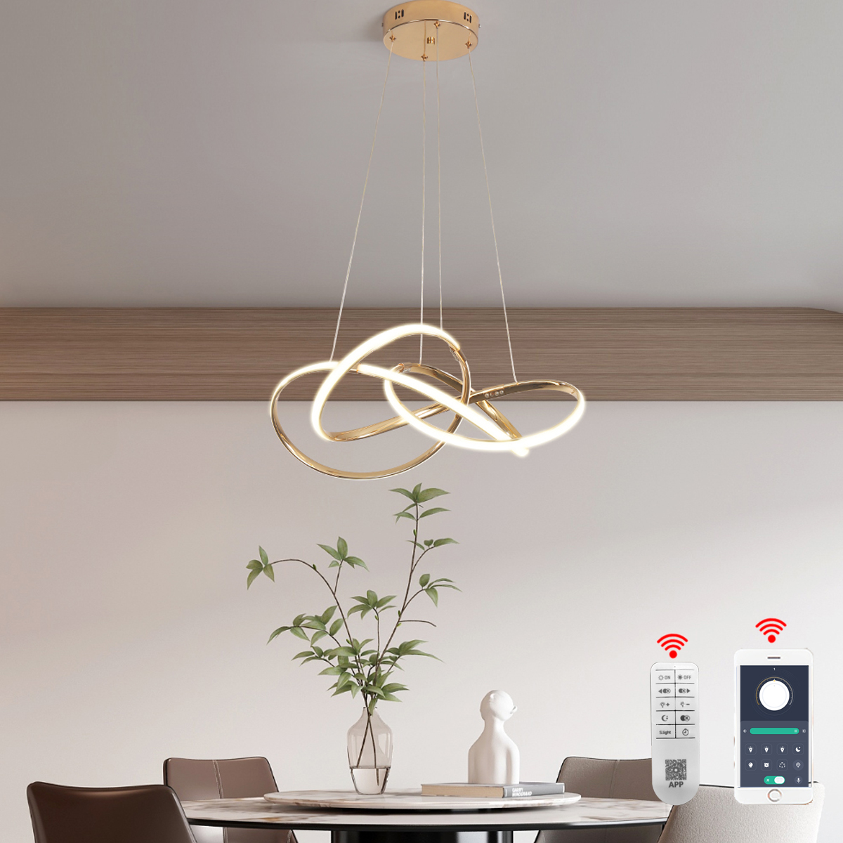Modern Led pendant Light Gold Chrome Black Pendant Ceiling Light Adjustable LED Chandelier for Dining Room & Kitchen Island