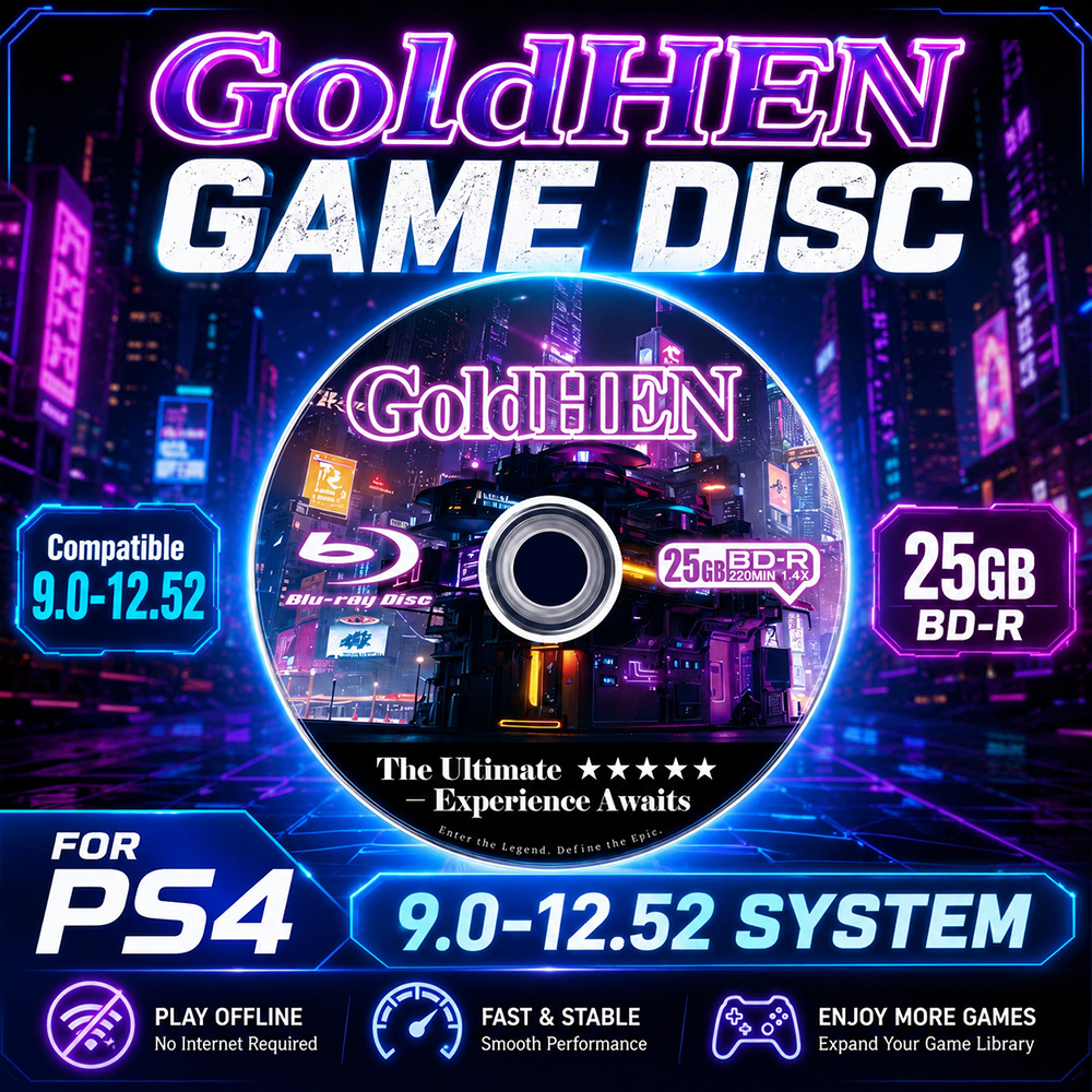 PS4 9.0-12.52用GoldHENゲームディスク、ワンクリックスタート、プラグ